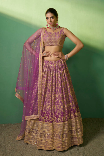 Lavender Colour Embroidery Georgette Lehenga Choli