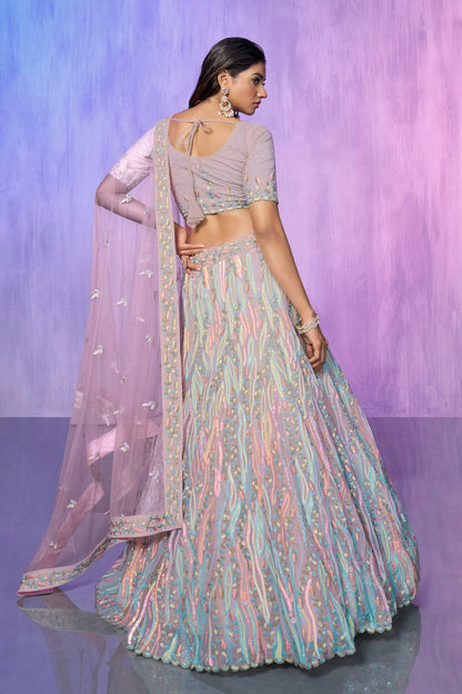 Lavender Colour Embroidery Organza Lehenga Choli