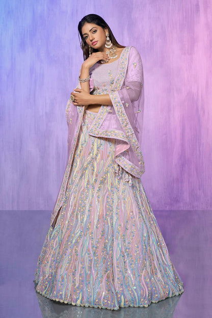 Lavender Colour Embroidery Organza Lehenga Choli