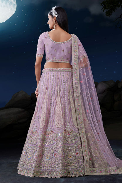 Lavender Colour Embroidery Soft Net Lehenga Choli