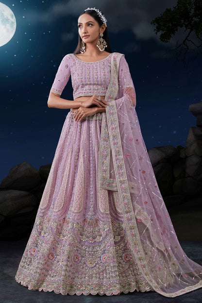 Lavender Colour Embroidery Soft Net Lehenga Choli