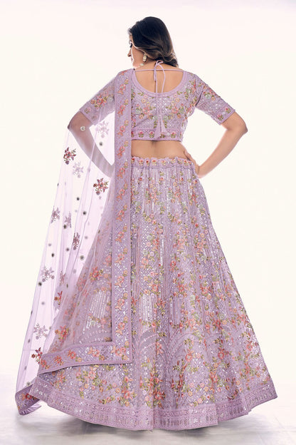 Lavender Colour Embroidery Soft Net Lehenga Choli