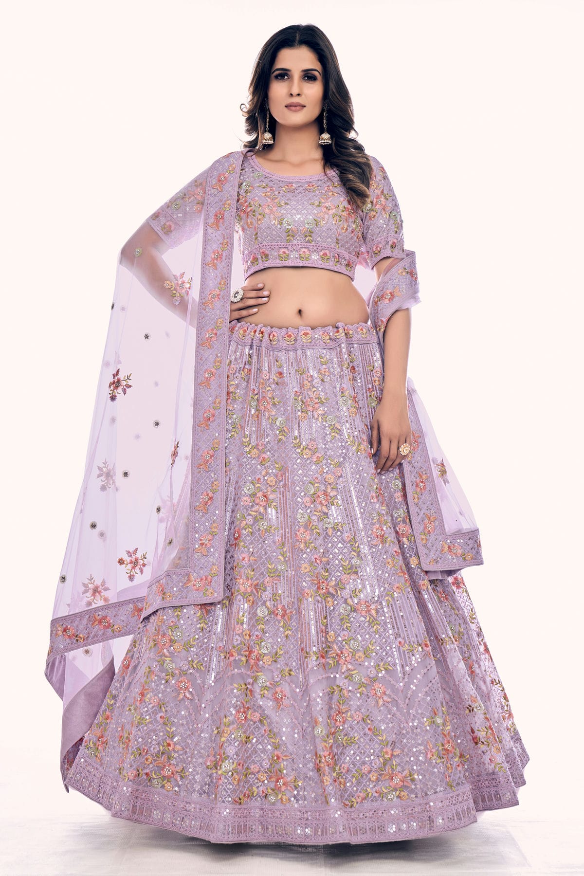 Lavender Colour Embroidery Soft Net Lehenga Choli