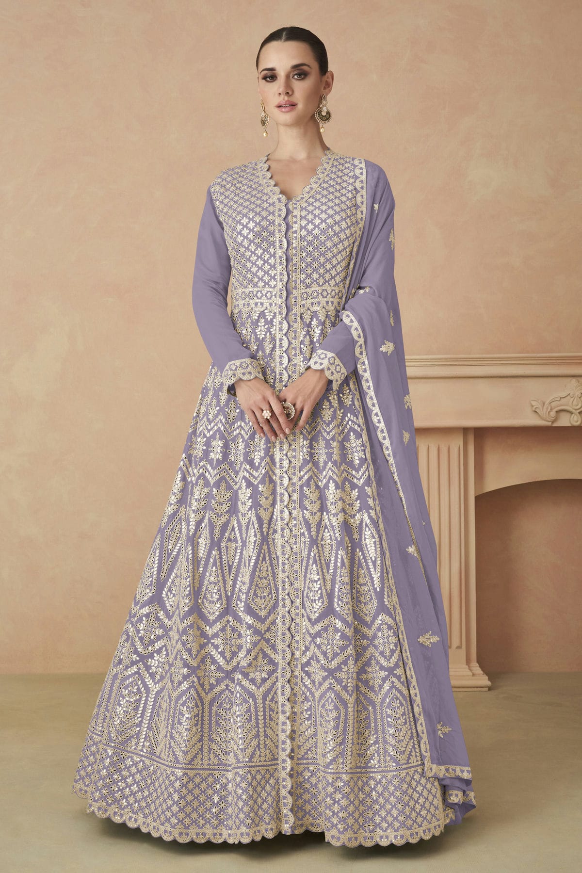 Lavender Colour Faux Georgette Anarkali Suit