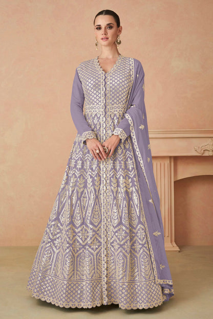 Lavender Colour Faux Georgette Anarkali Suit