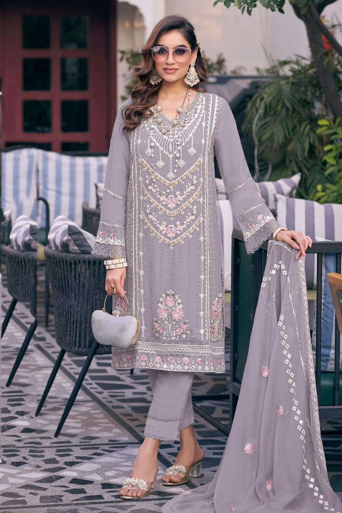 Lavender Colour Faux Georgette Pakistani Suit