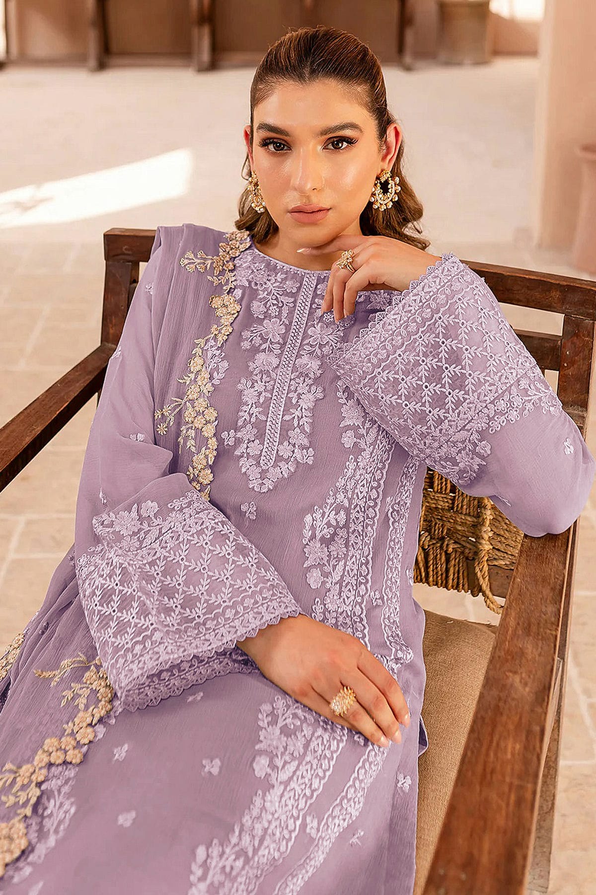 Lavender Colour Faux Georgette Semi Stitched Pakistani Suit VSSM1140476