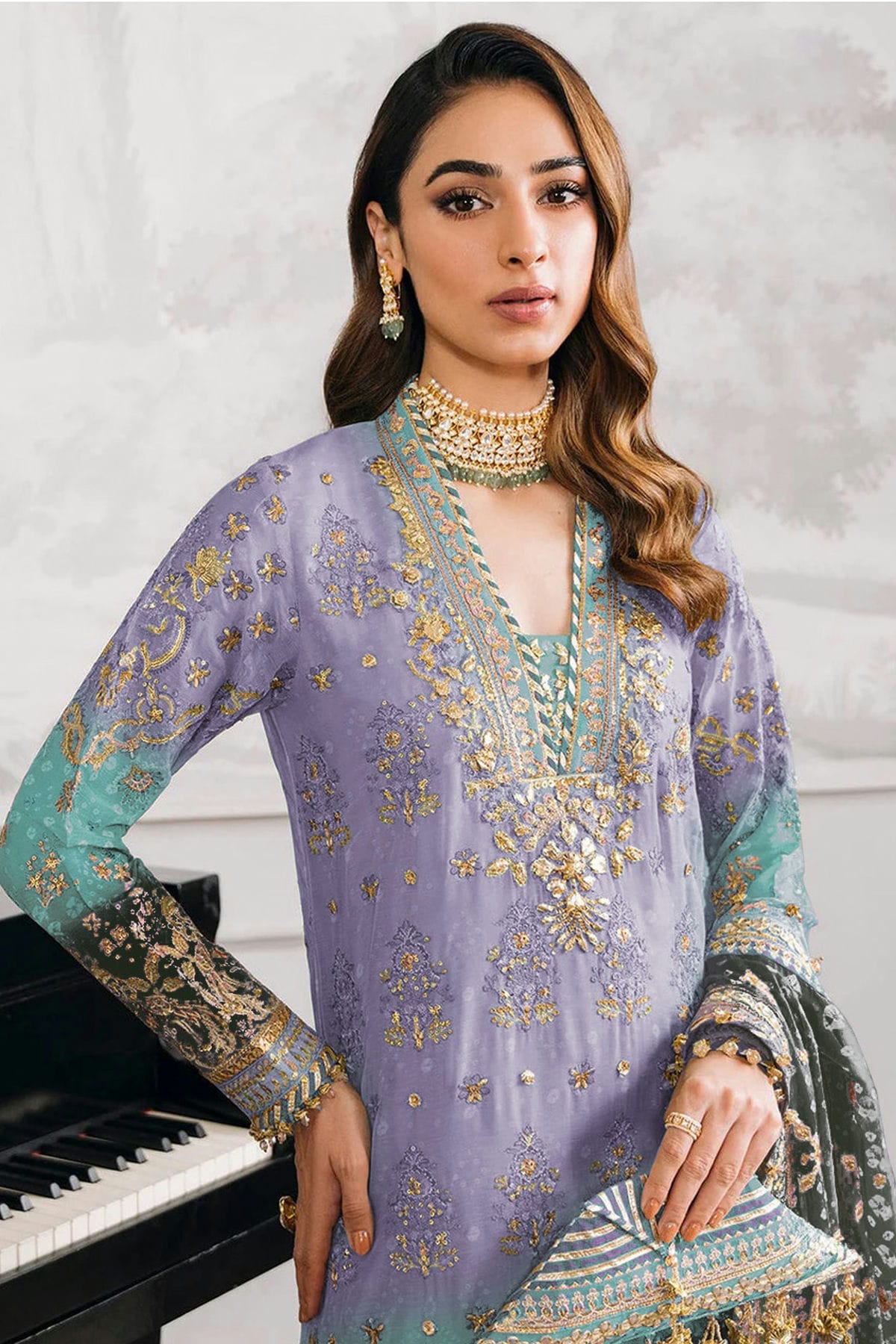 Lavender Colour Faux Georgette Semi Stitched Pakistani Suit VSSM1140480