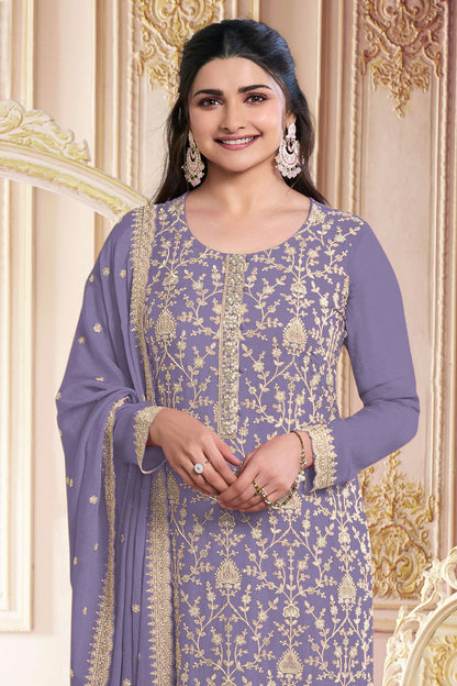 Lavender Colour Faux Georgette Semi Stitched Pant Style Suit VSSM1140494