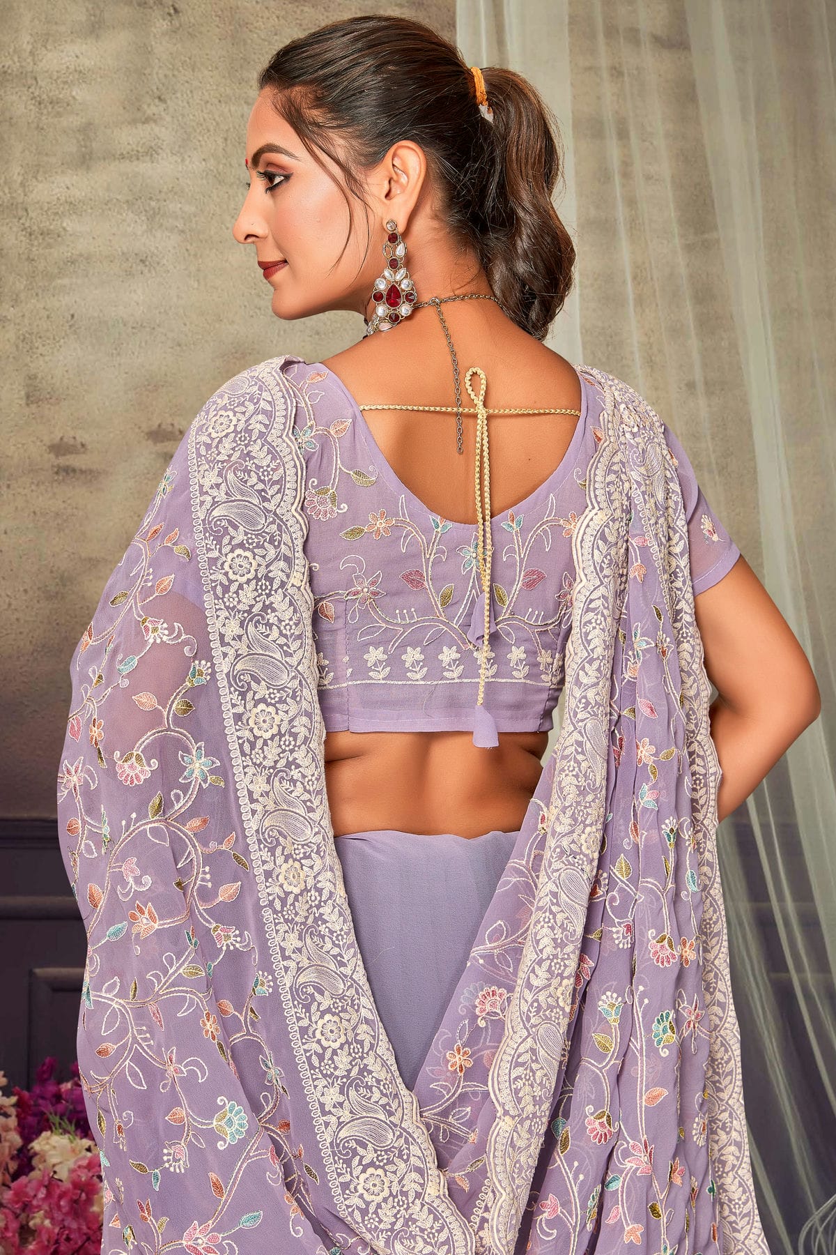 Lavender Colour Georgette Designer Saree