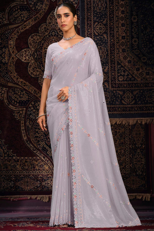 Lavender Colour Georgette Designer Saree