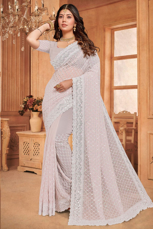 Lavender Colour Georgette Designer Saree