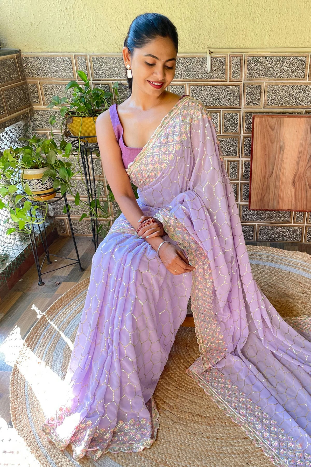 Lavender Colour Georgette Saree