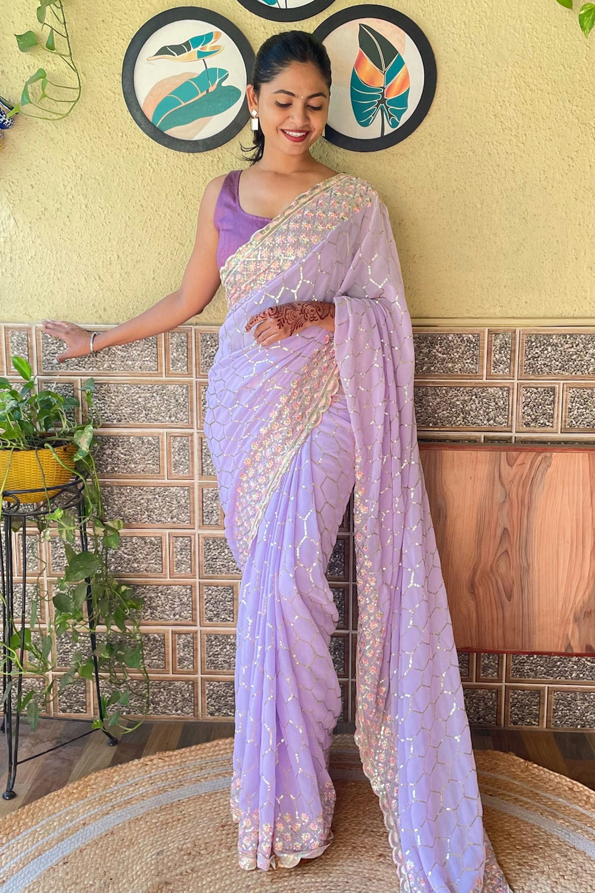 Lavender Colour Georgette Saree