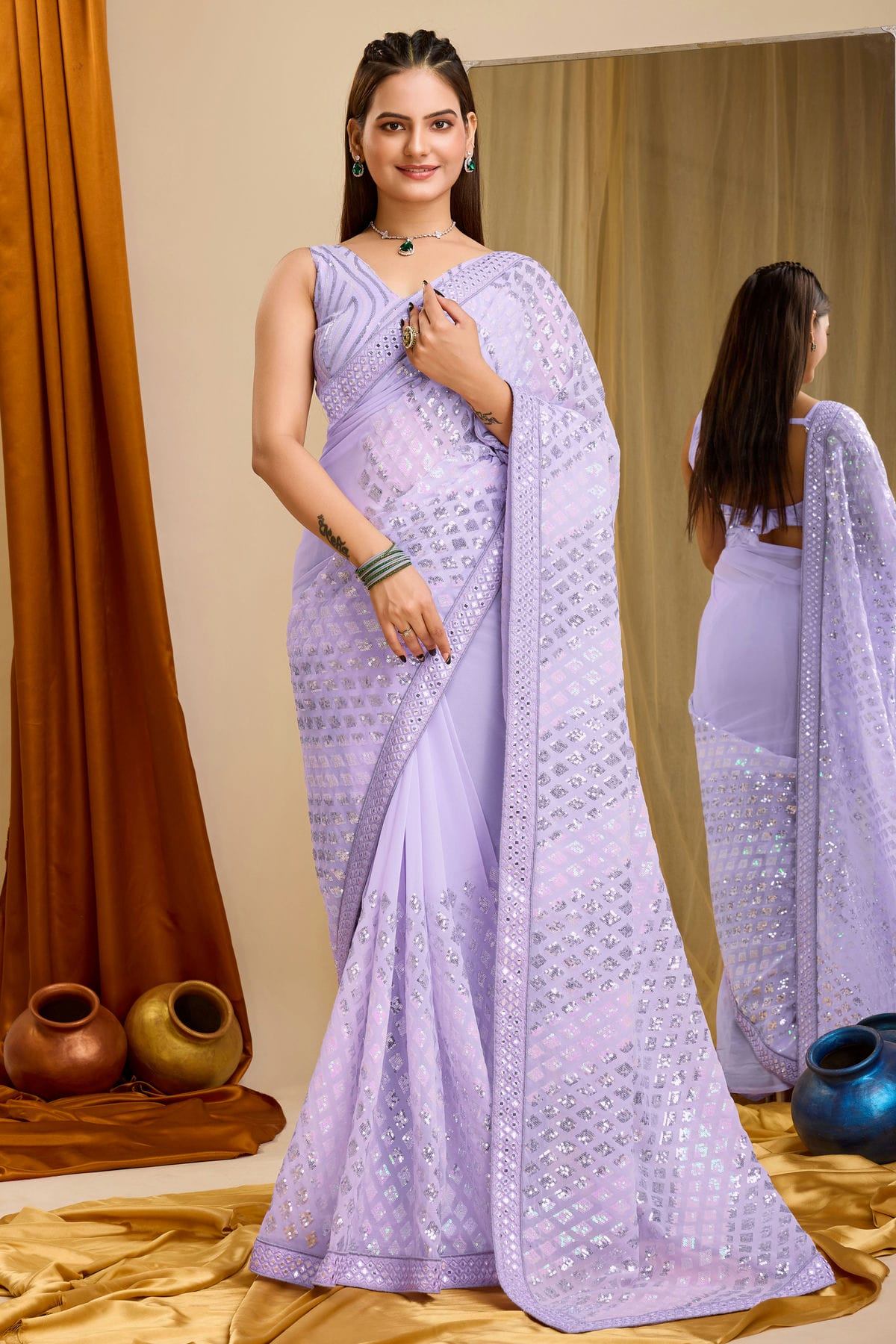 Lavender Colour Georgette Saree