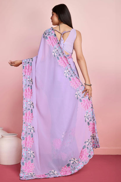 Lavender Colour Georgette Saree