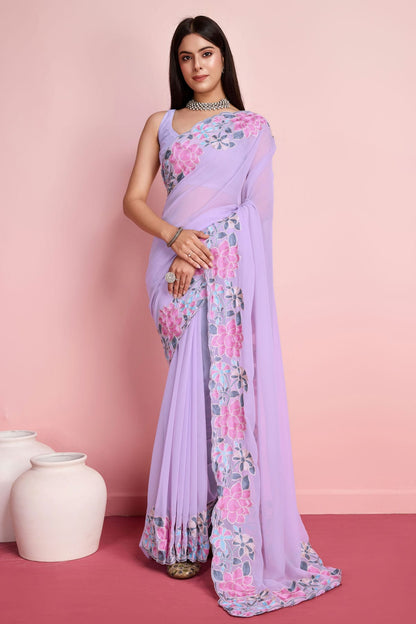 Lavender Colour Georgette Saree