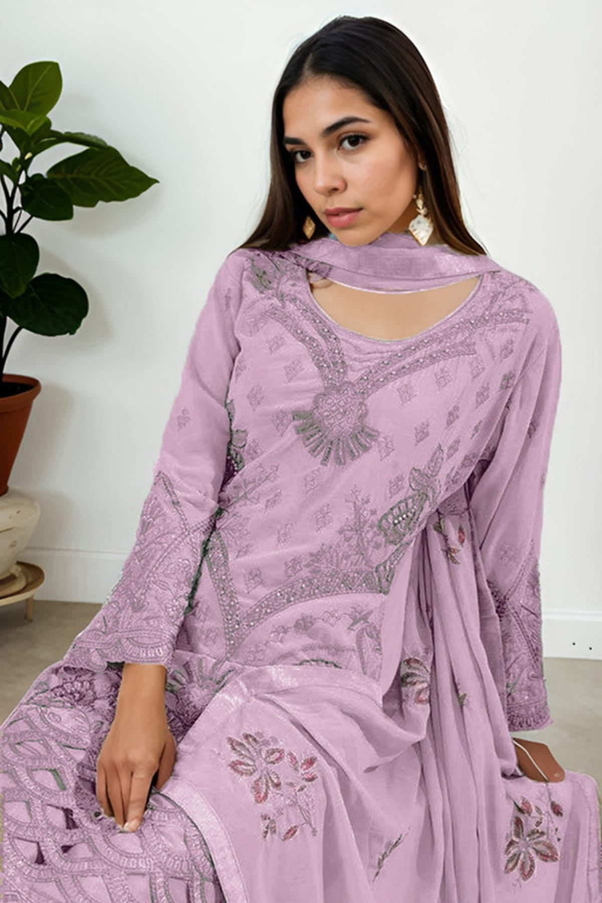 Lavender Colour Georgette Semi Stitched Pakistani Suit