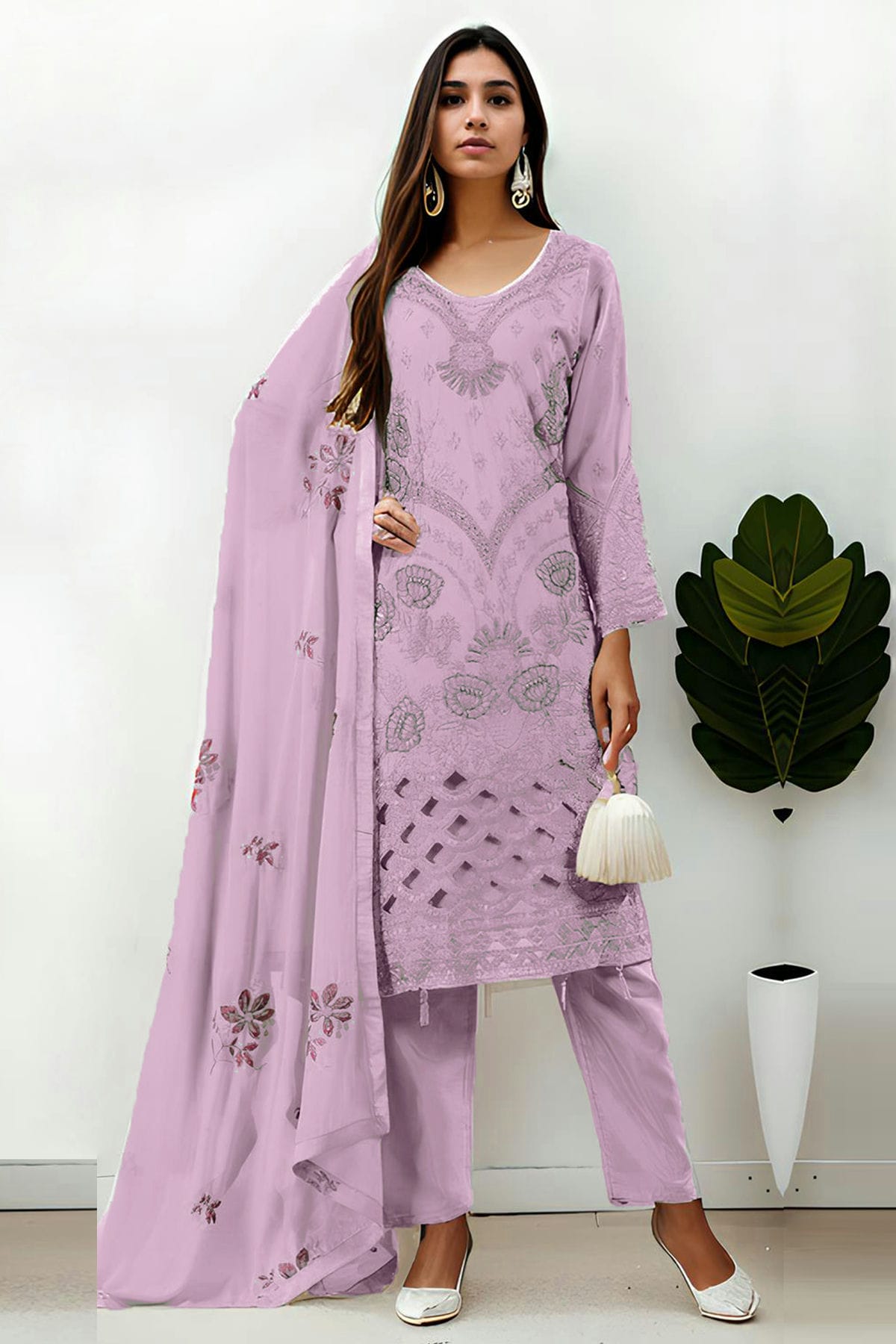 Lavender Colour Georgette Semi Stitched Pakistani Suit