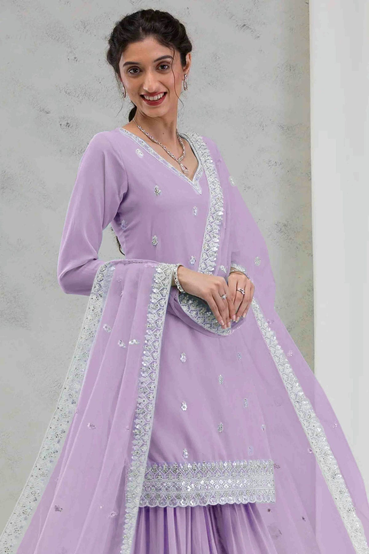 Lavender Colour Georgette Stitched Sharara Suit VSSS1140774