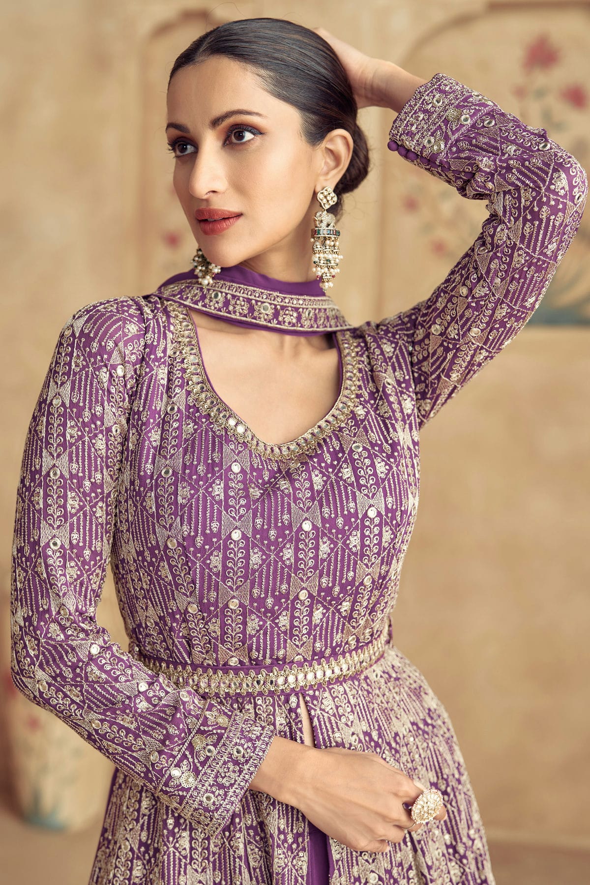 Lavender Colour Gerogette Anarkali Suit VSSM1140608