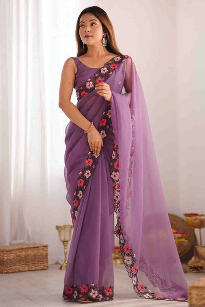 Lavender Colour Gold Crush Designer Saree