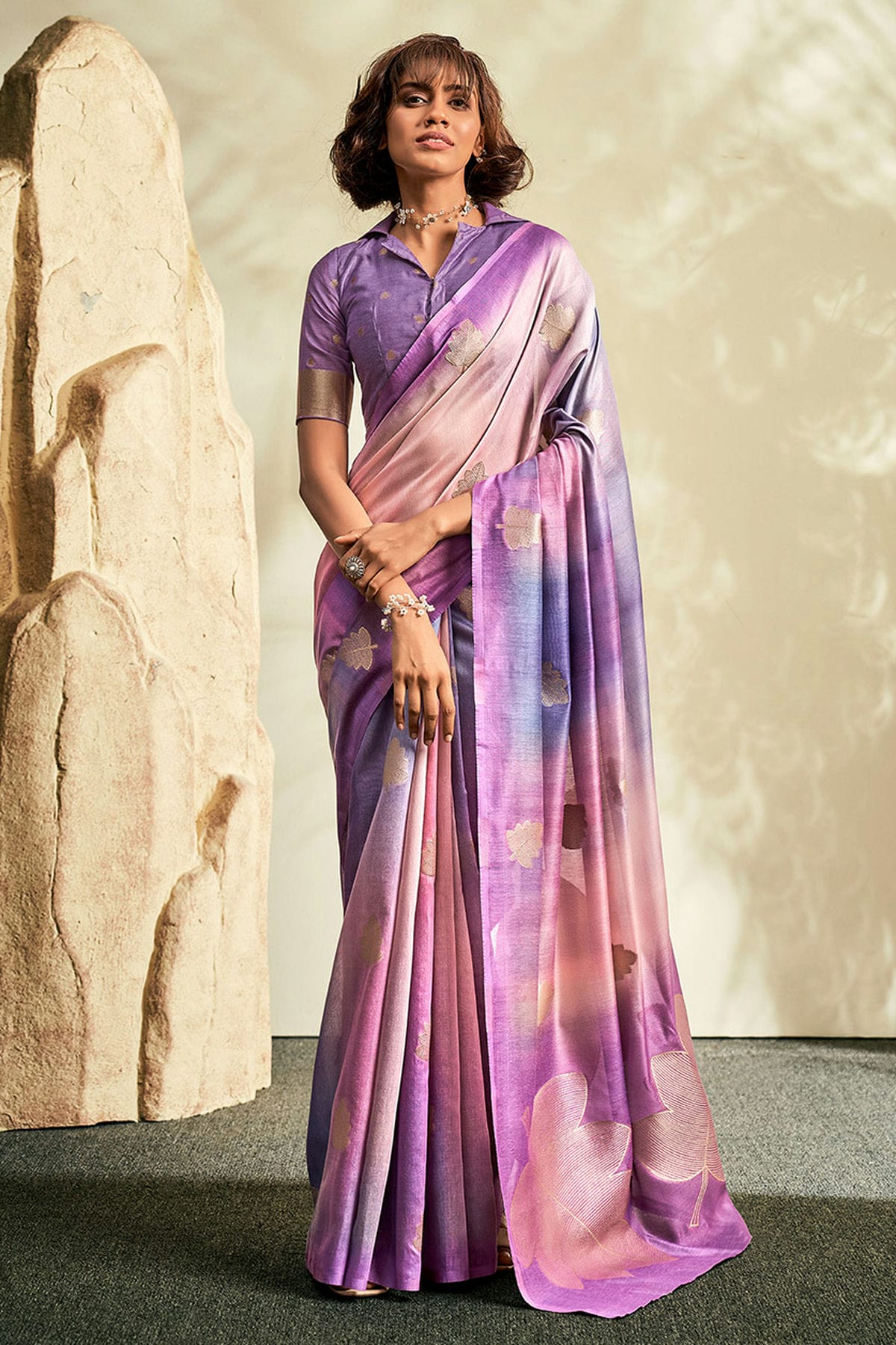 Lavender Colour Handloom Khadi Saree