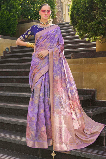 Lavender Colour Jacquard Silk Traditional Saree