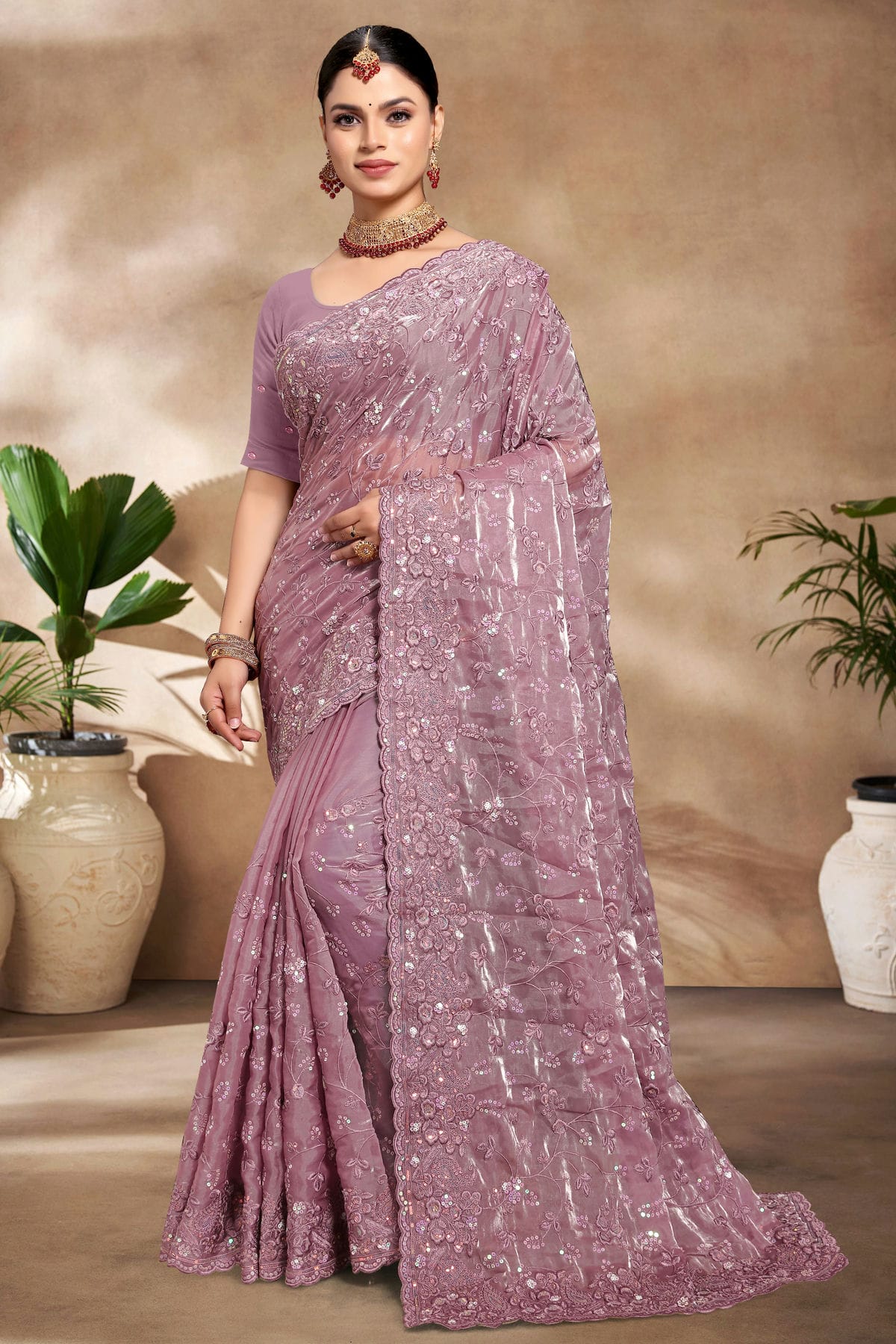 Lavender Colour Jimmy Choo Silk Designer Saree