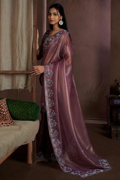 Lavender Colour Jute Coting Silk Designer Saree