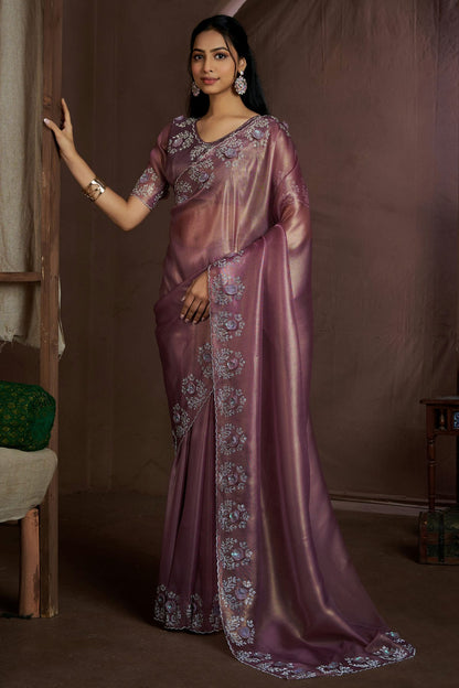 Lavender Colour Jute Coting Silk Designer Saree