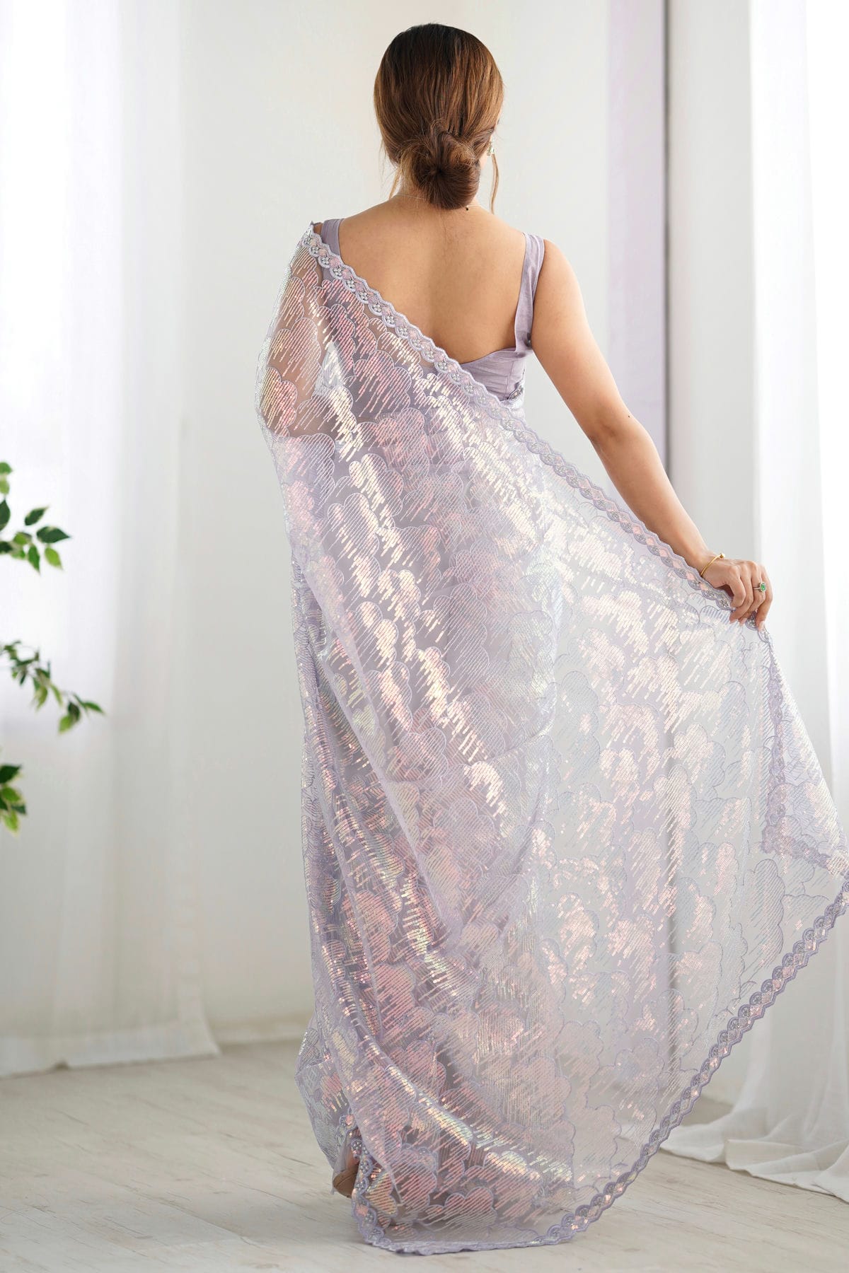 Lavender Colour Mono Net Designer Saree