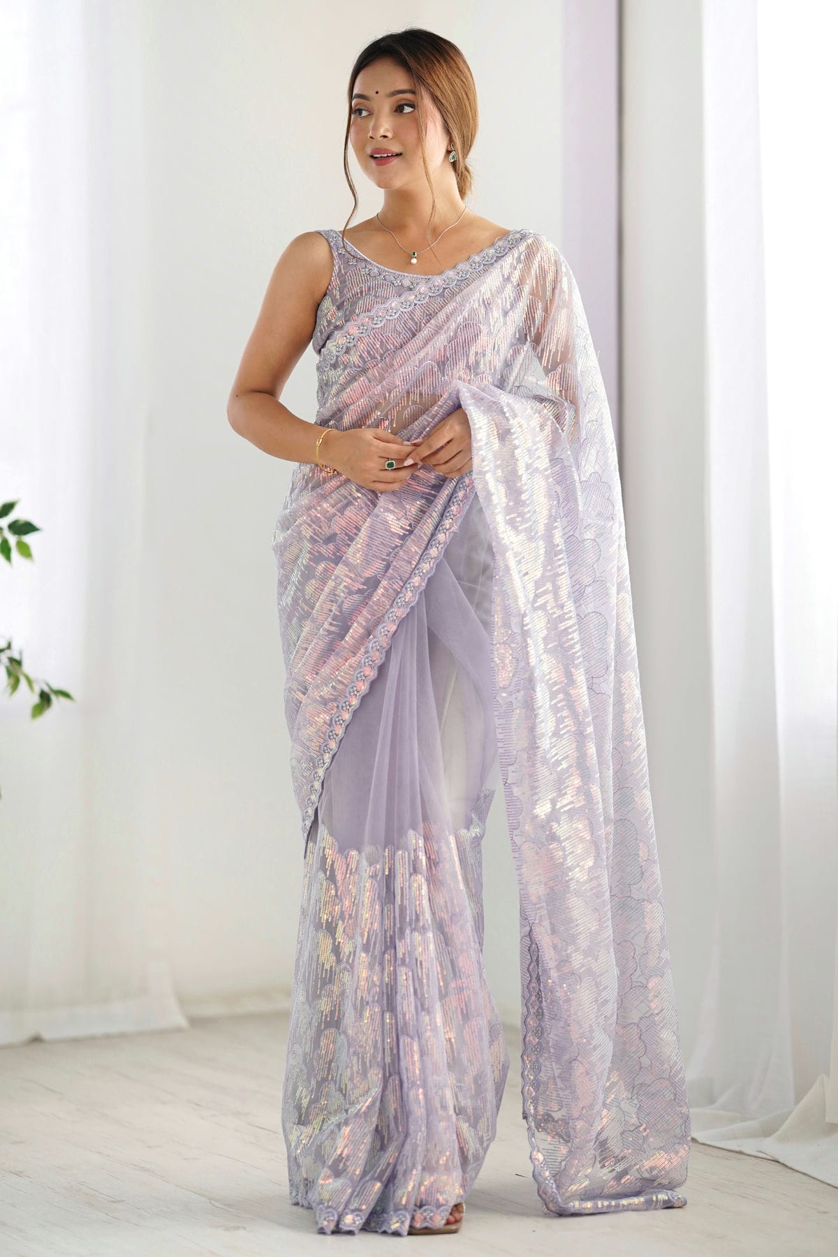 Lavender Colour Mono Net Designer Saree