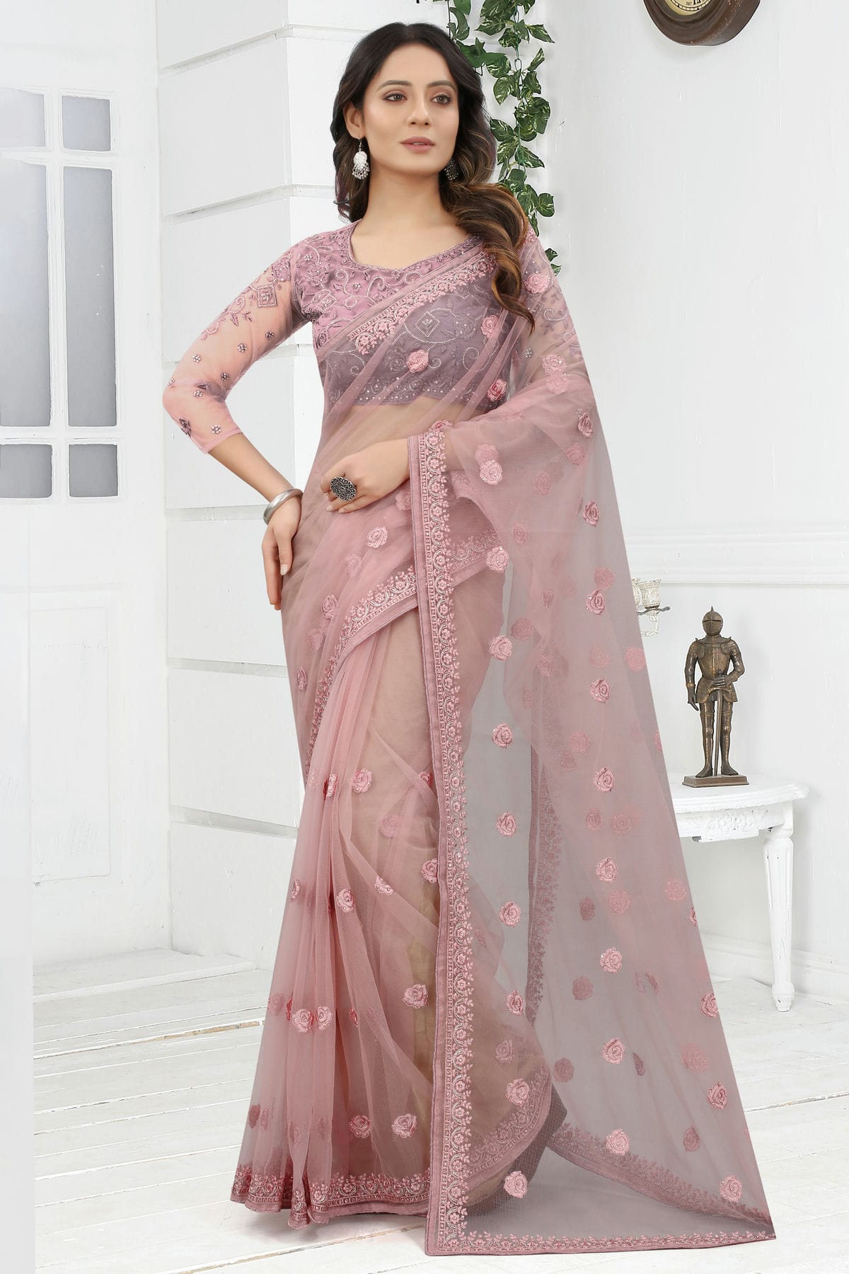 Lavender Colour Net Designer Saree