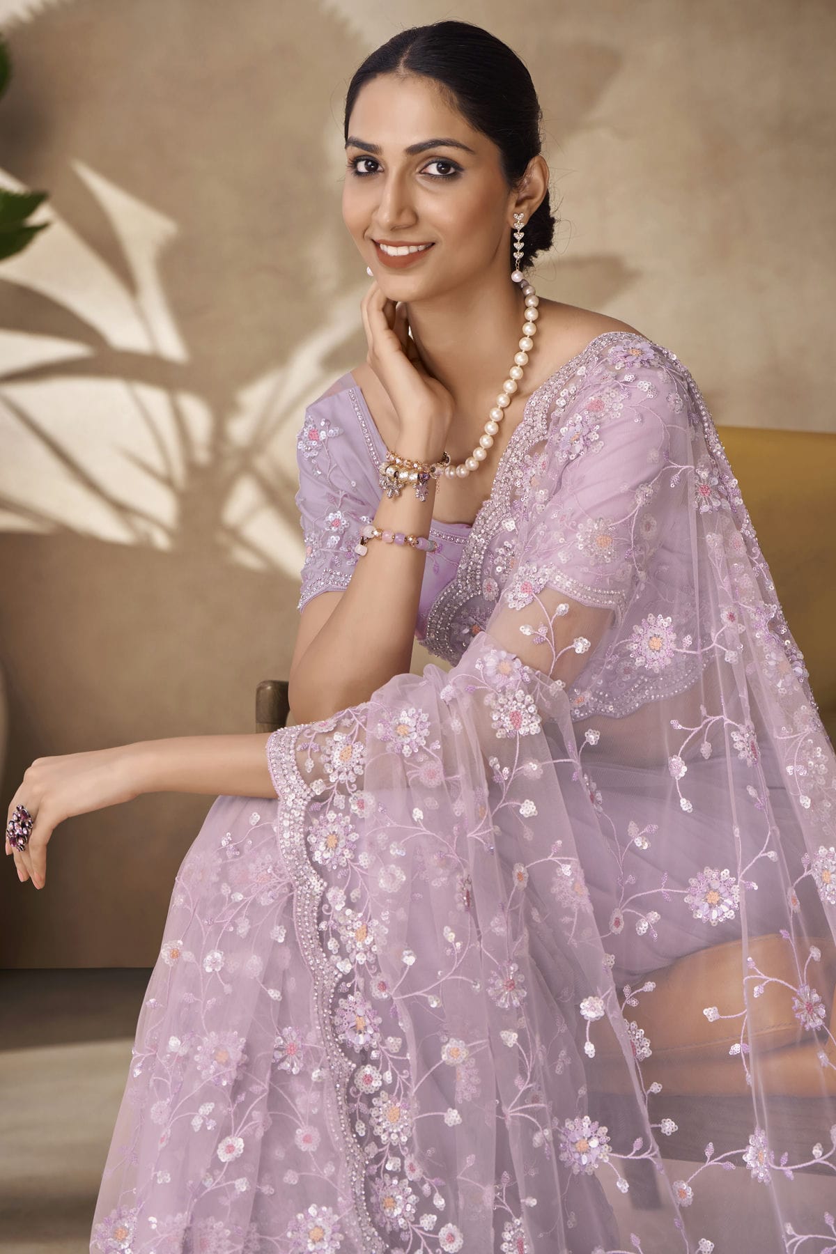 Lavender Colour Net Designer Saree