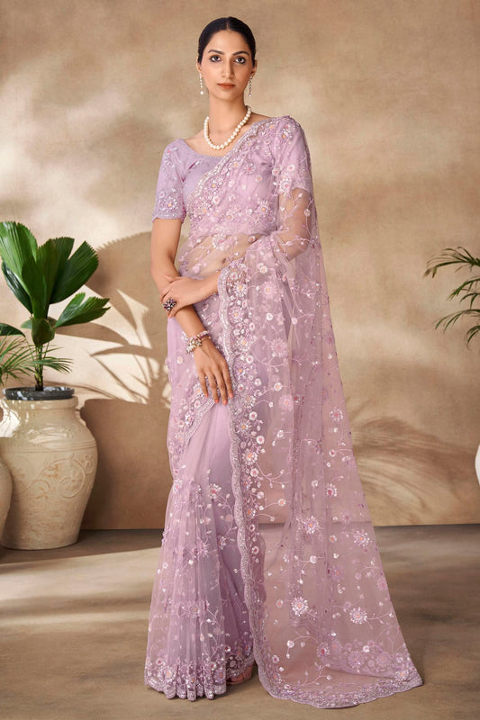 Lavender Colour Net Designer Saree