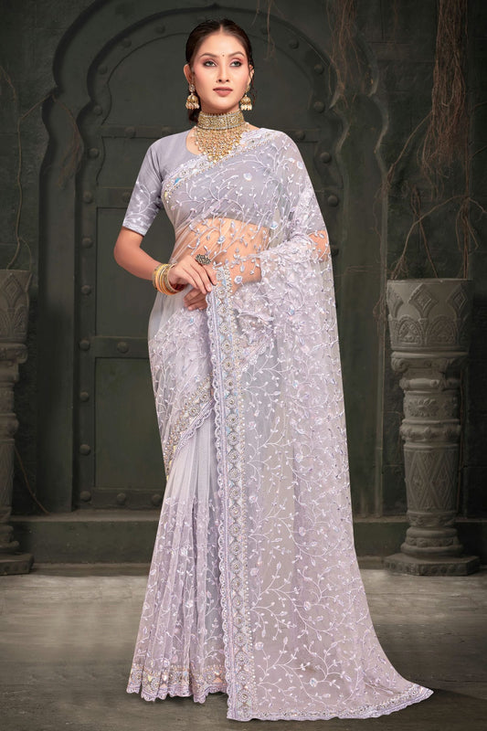 Lavender Colour Net Designer Saree