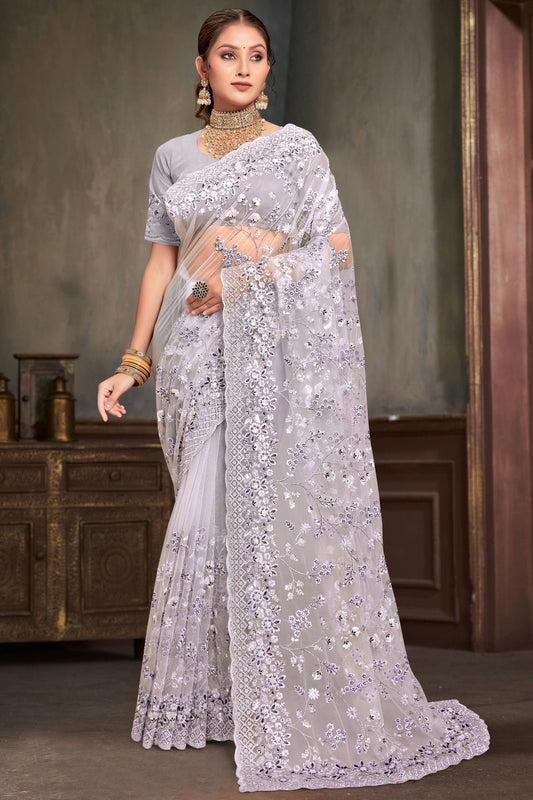 Lavender Colour Net Designer Saree