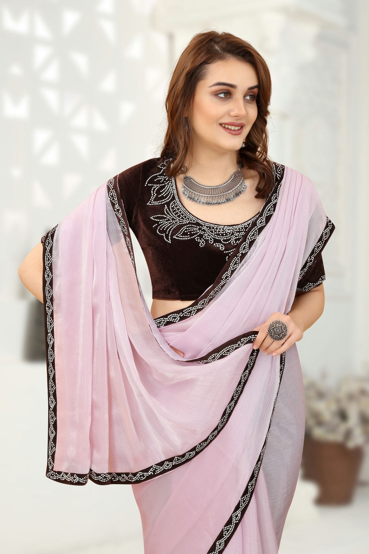 Lavender Colour Organza Designer Saree