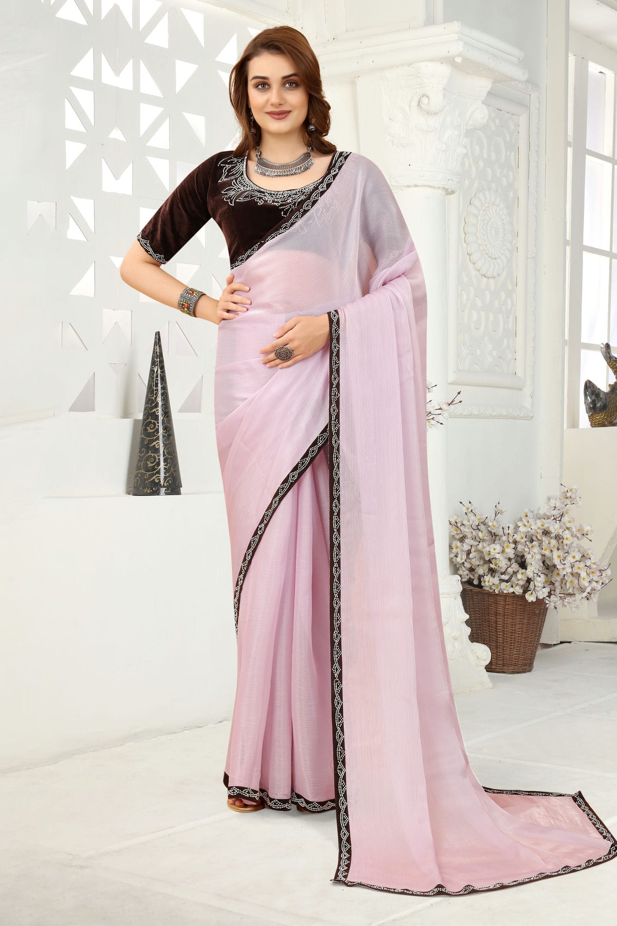 Lavender Colour Organza Designer Saree