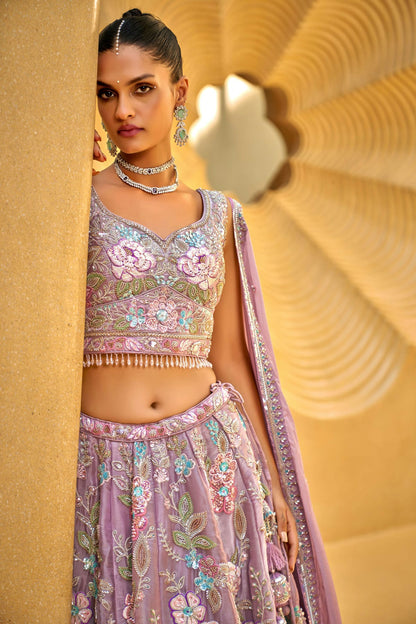 Lavender Colour Organza Embroidery Lehenga Choli VSLC1111355