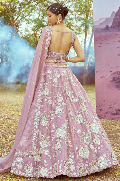 Lavender Colour Organza Embroidery Lehenga Choli