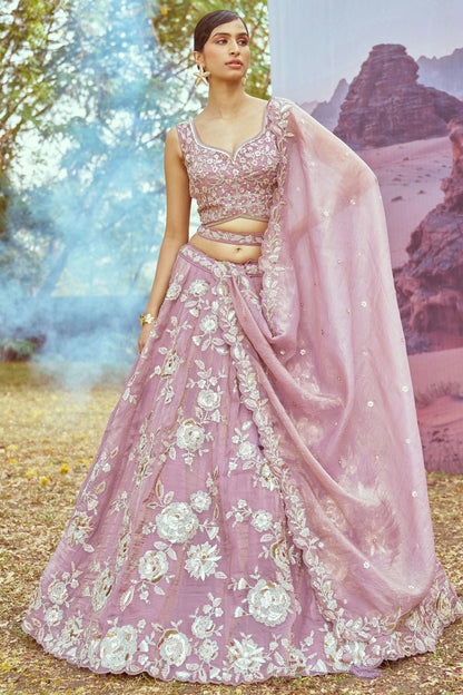 Lavender Colour Organza Embroidery Lehenga Choli