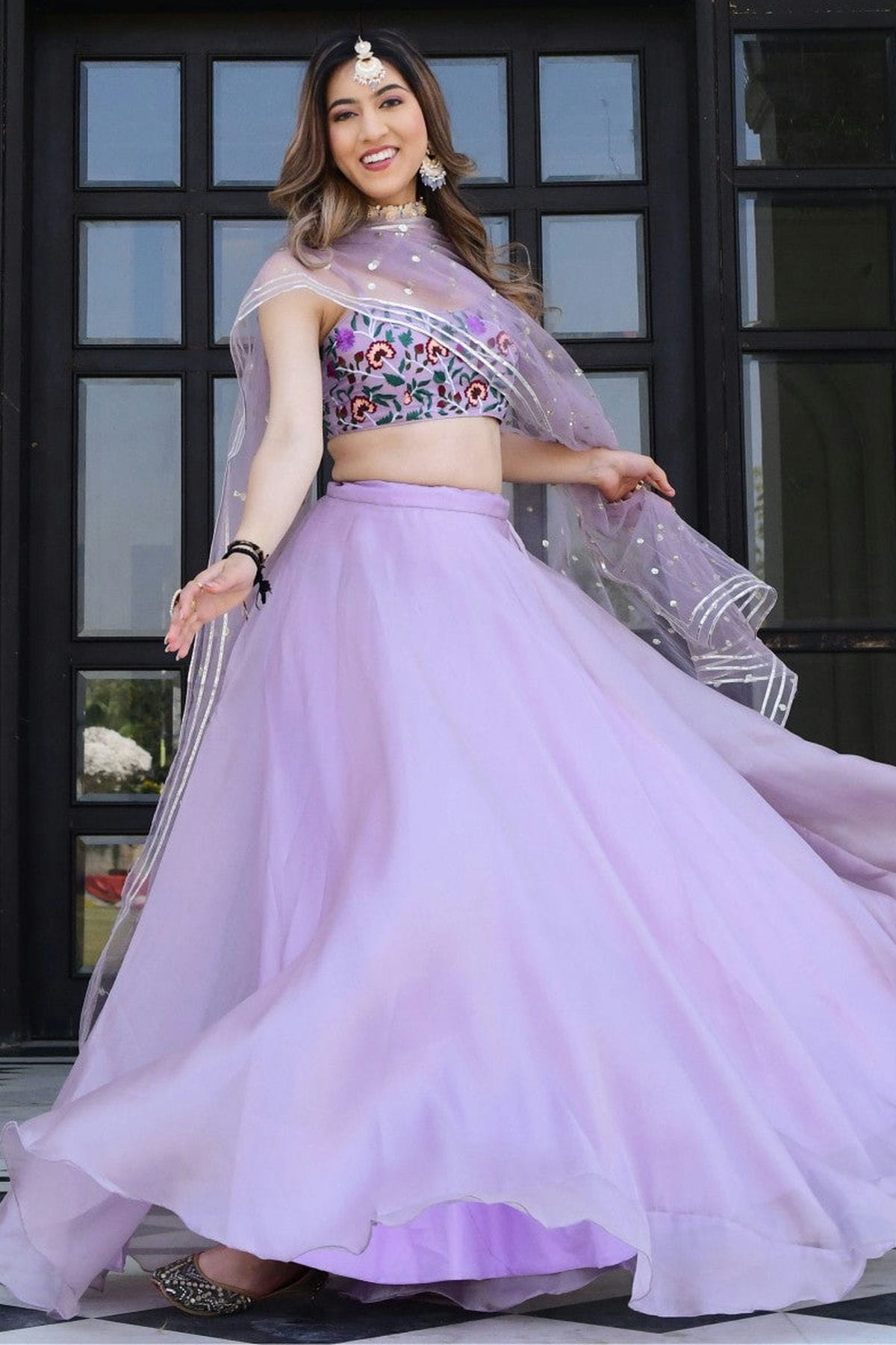 Lavender Colour Organza Net Lehenga Choli