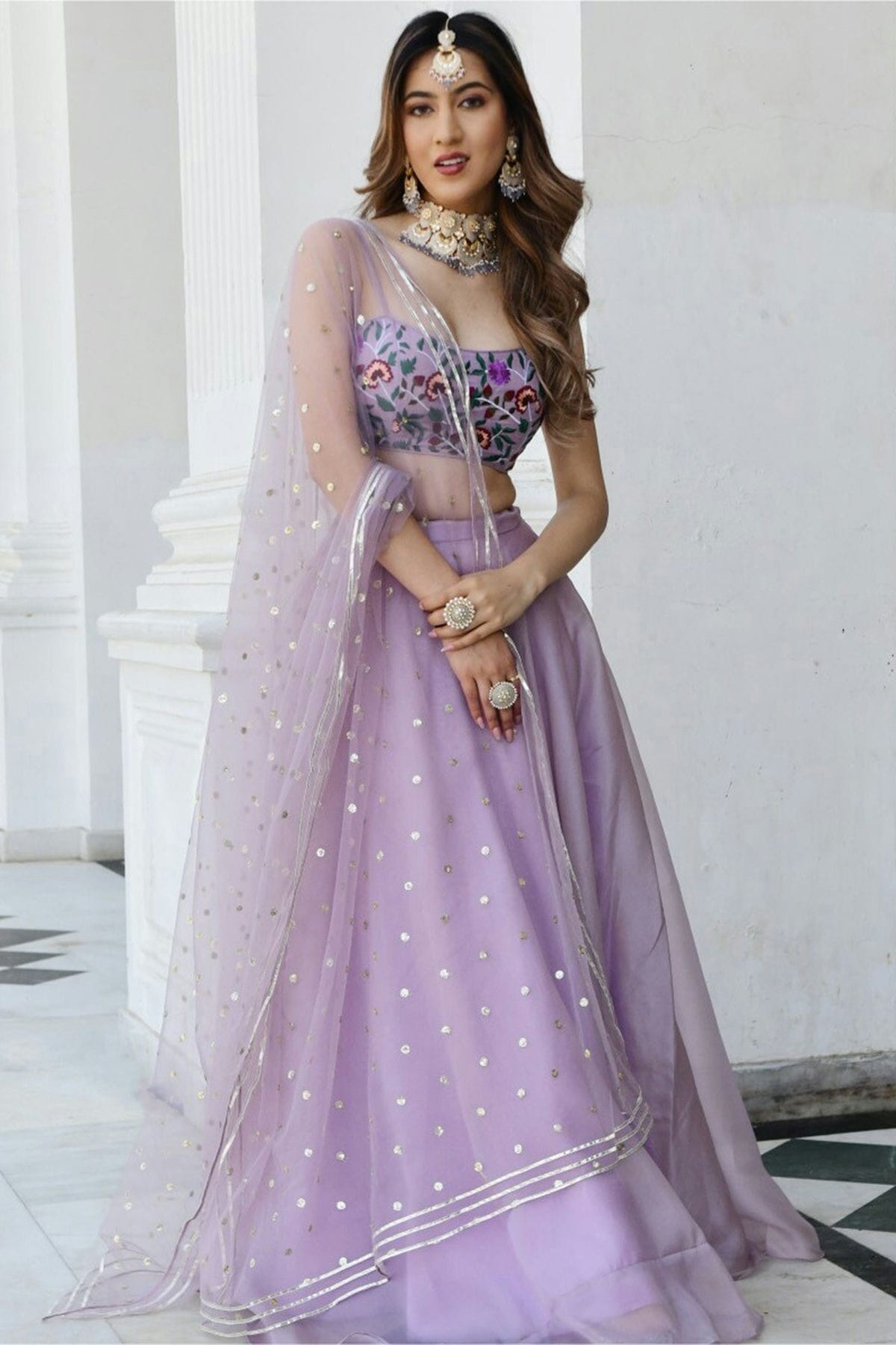 Lavender Colour Organza Net Lehenga Choli