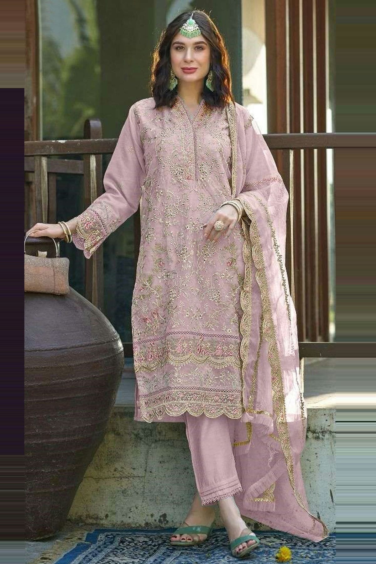 Lavender Colour Organza Pakistani Suit