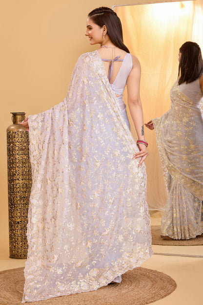 Lavender Colour Organza Saree