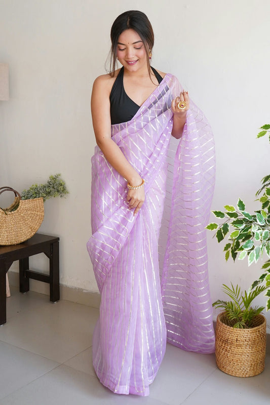 Lavender Colour Organza Saree