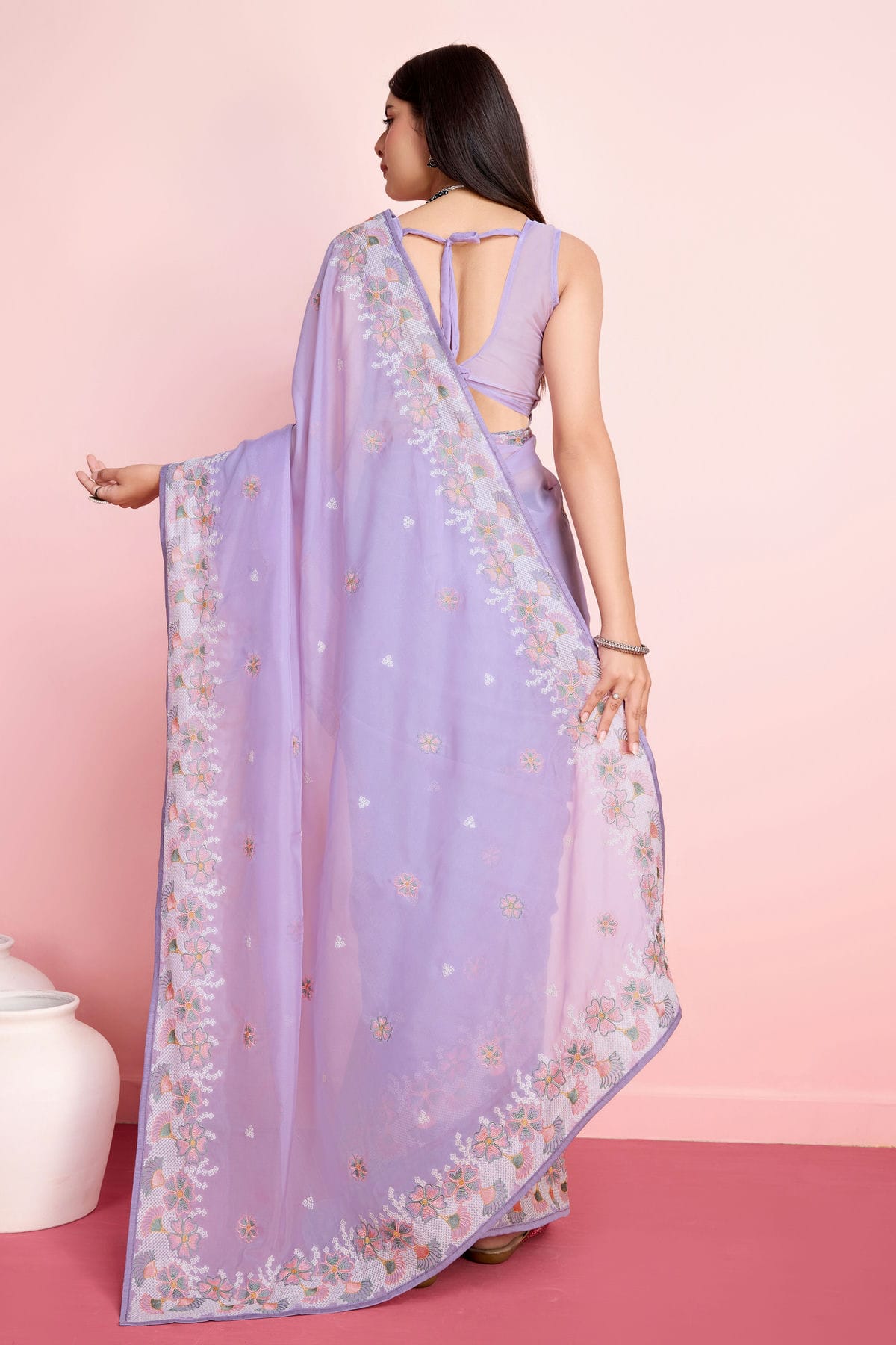 Lavender Colour Organza Saree