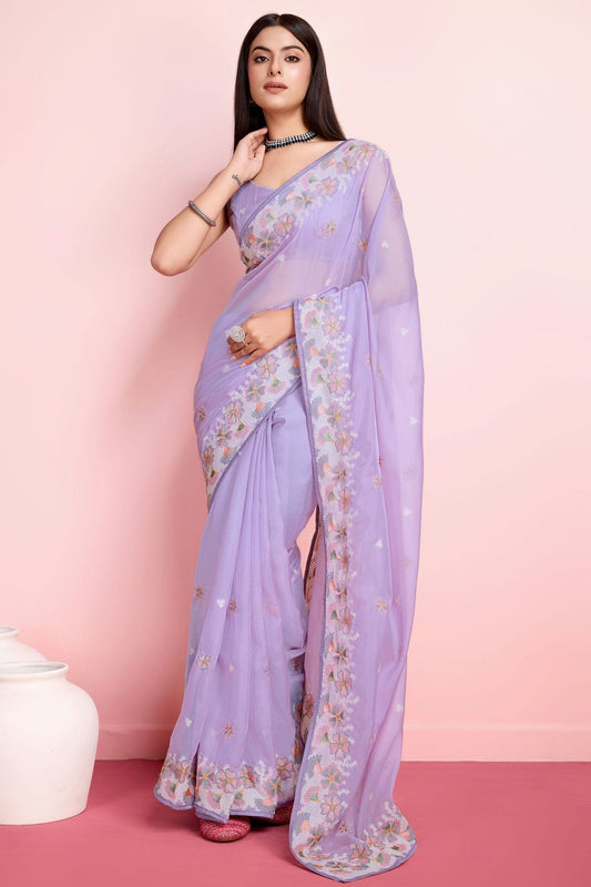 Lavender Colour Organza Saree